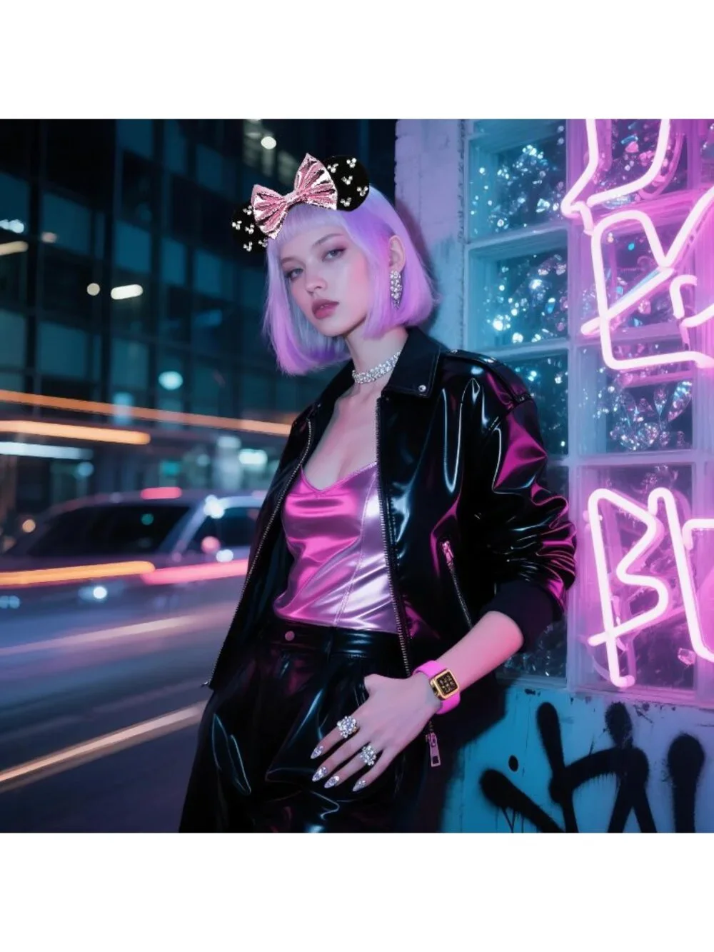 Women Black-Pink cotton Candy-Inspired Mickey Mouse Hair Headband